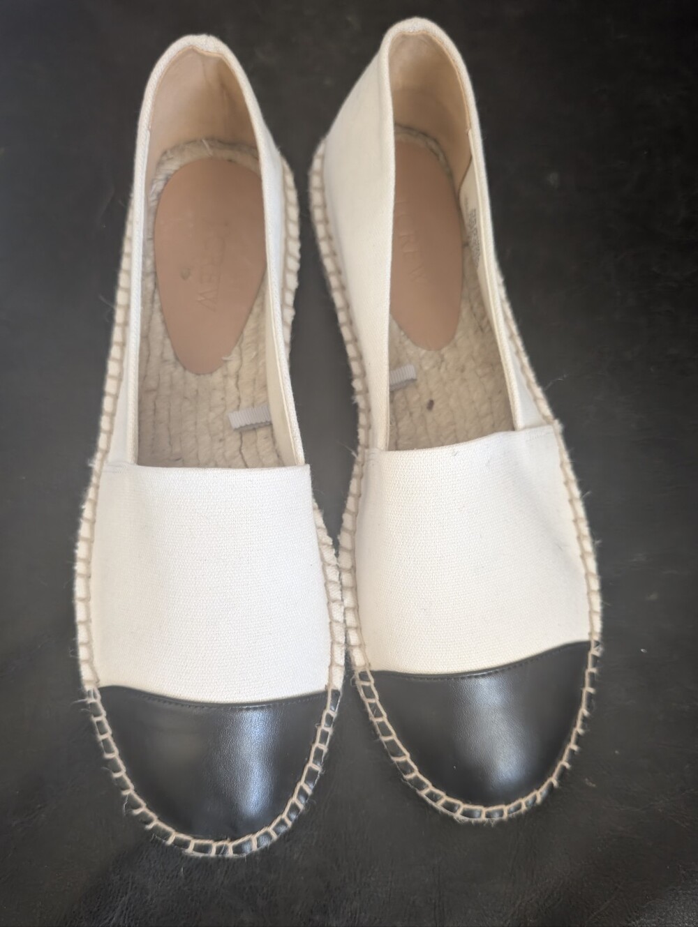 J.Crew Espadrilles Black Toe Cap Canvas Shoes. Size 9.5